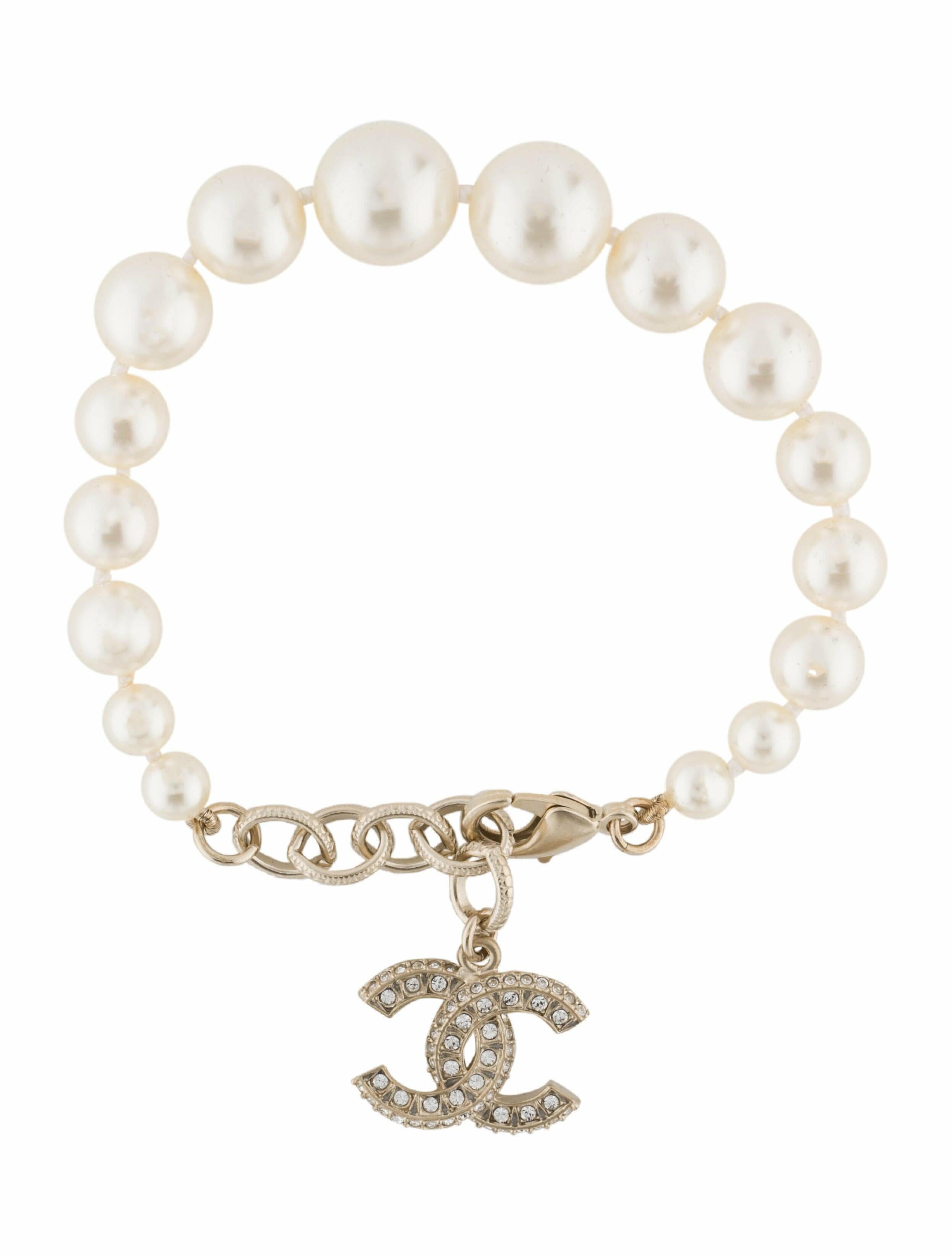 Chanel 2023 Faux Pearl & Strass CC Bead Bracelet