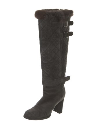 Chanel Quilted Pattern Suede Boots