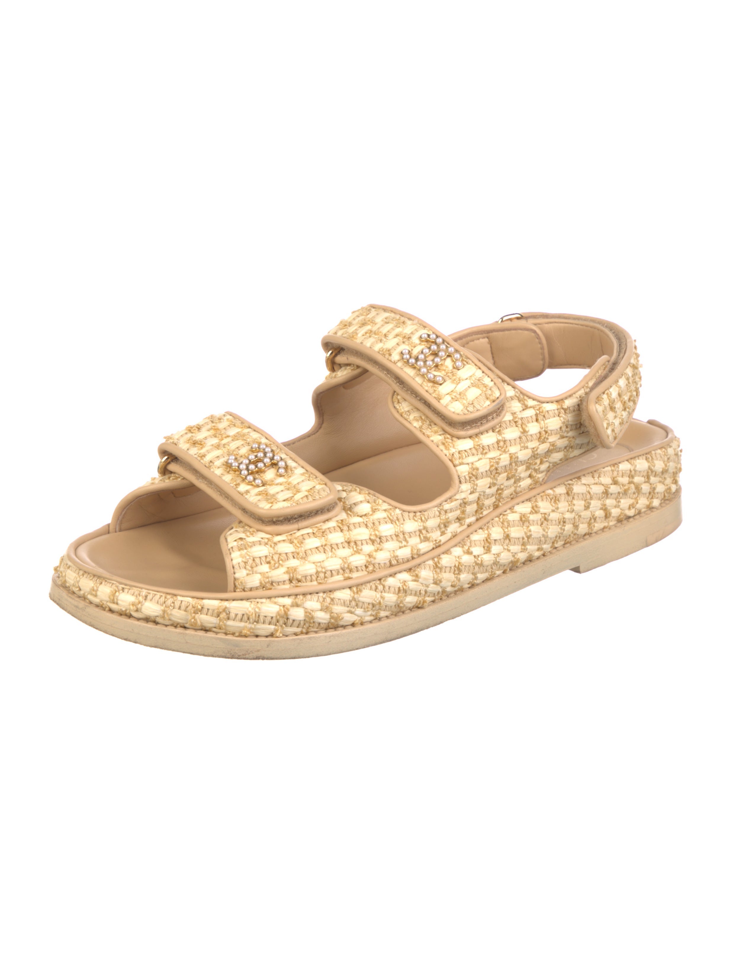 Chanel Interlocking CC Logo Raffia Sandals