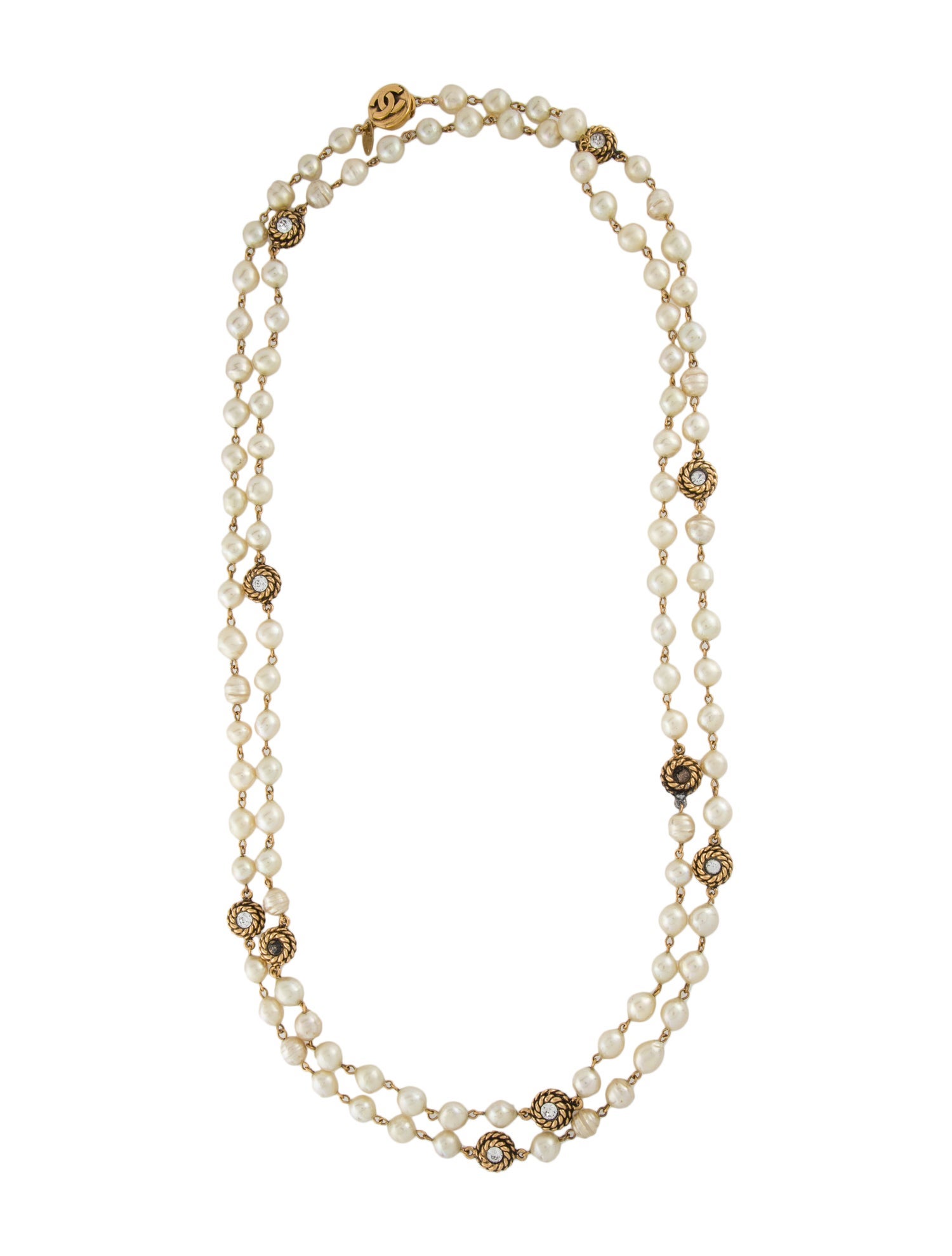 Chanel Vintage Faux Pearl & Strass Station Necklace