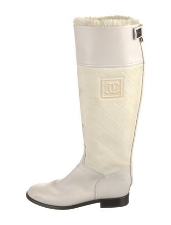 Chanel 2008 Fur-Trimmed Leather Boots Riding Boots