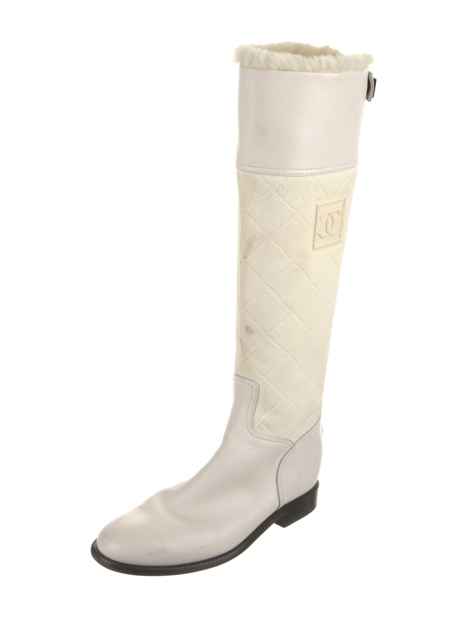 Chanel 2008 Fur-Trimmed Leather Boots Riding Boots