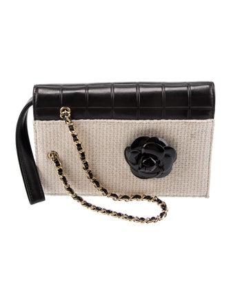 Chanel Chocolate Bar Quilt Tweed Camellia Clutch