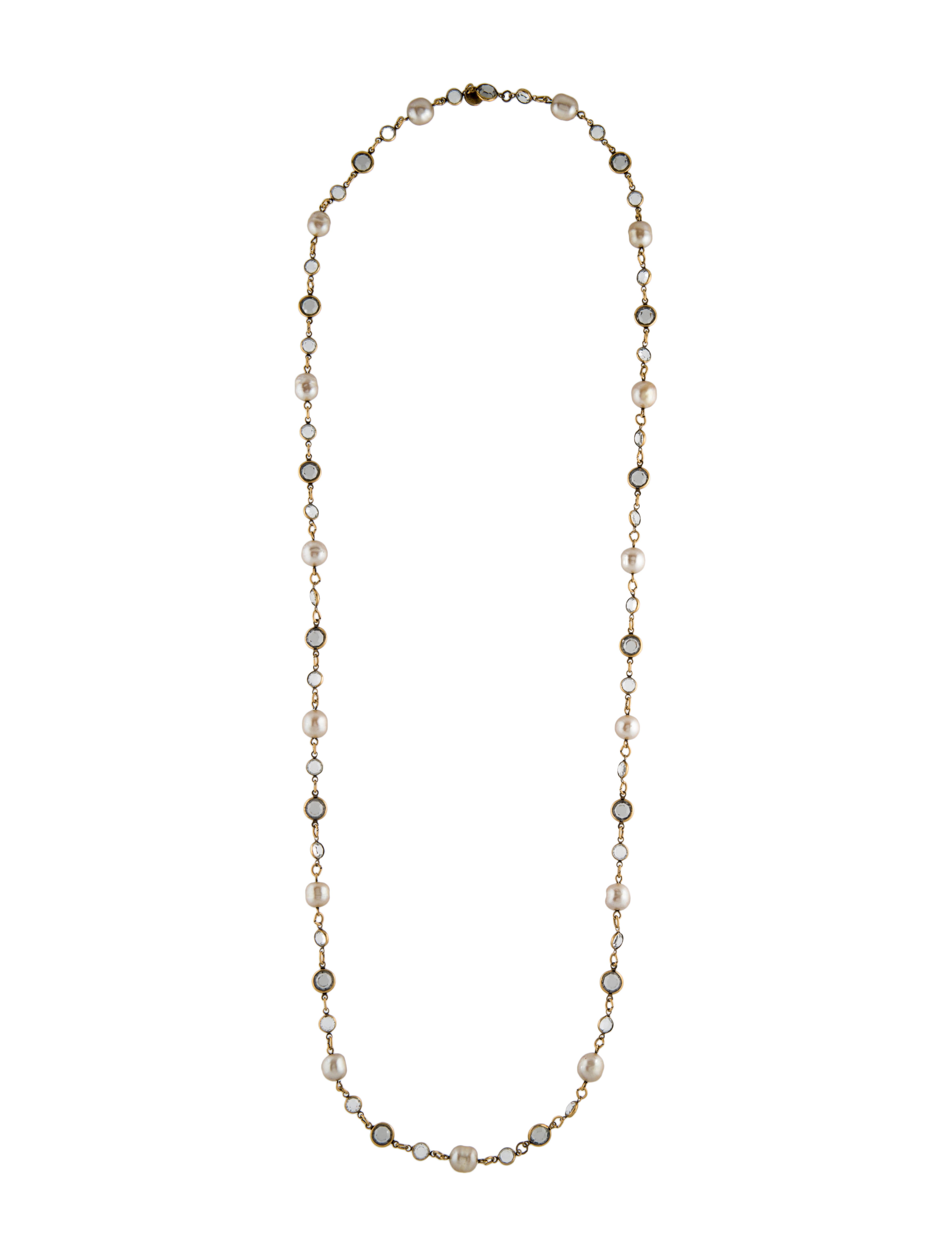 Chanel Faux Pearl & Strass CC Station Necklace White, Palladium