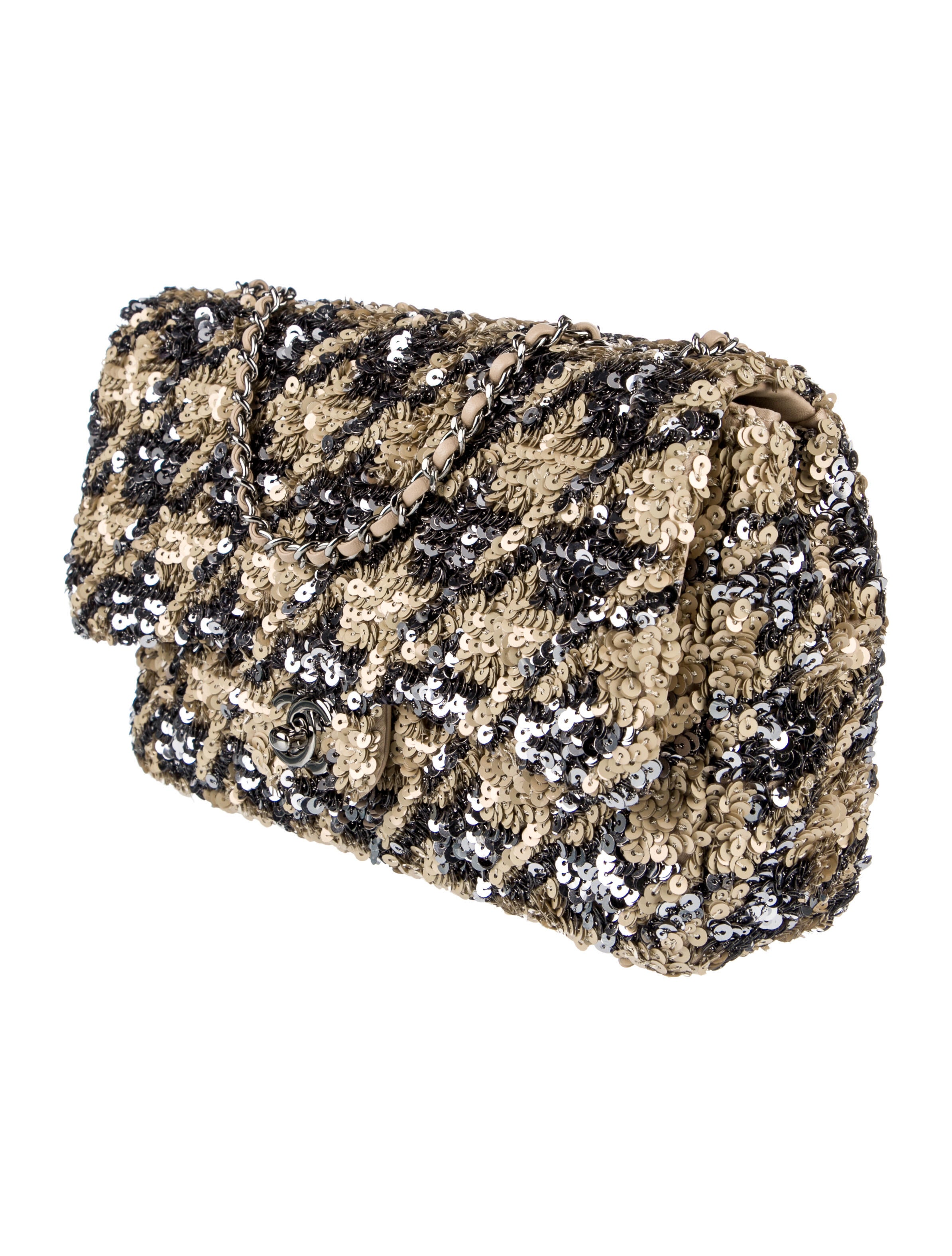 Chanel Medium Sequin Classic Flap Bag Gold Shoulder Bags, Handbags