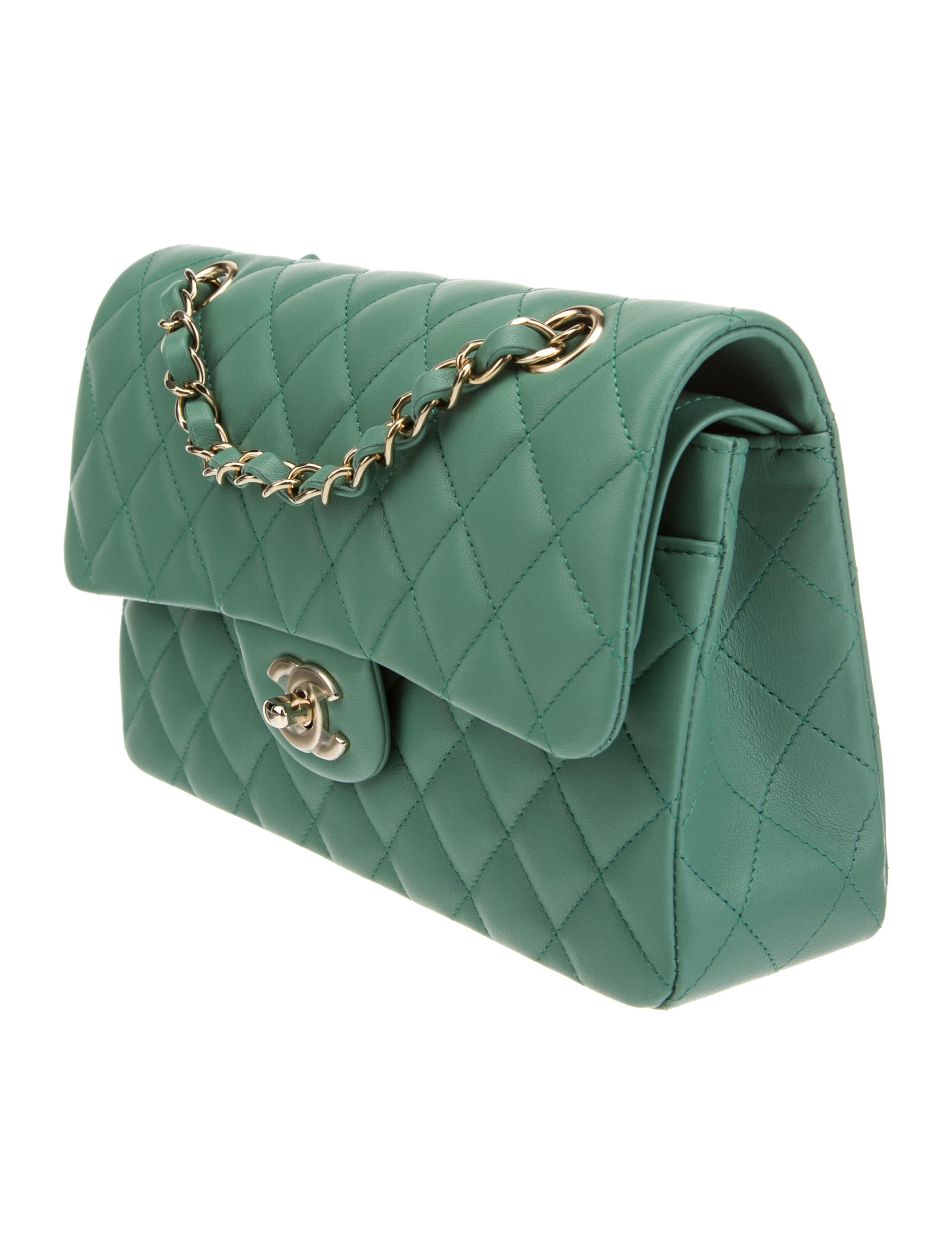 Chanel Small Classic Double Flap Bag w/Tags Green Handle Bags