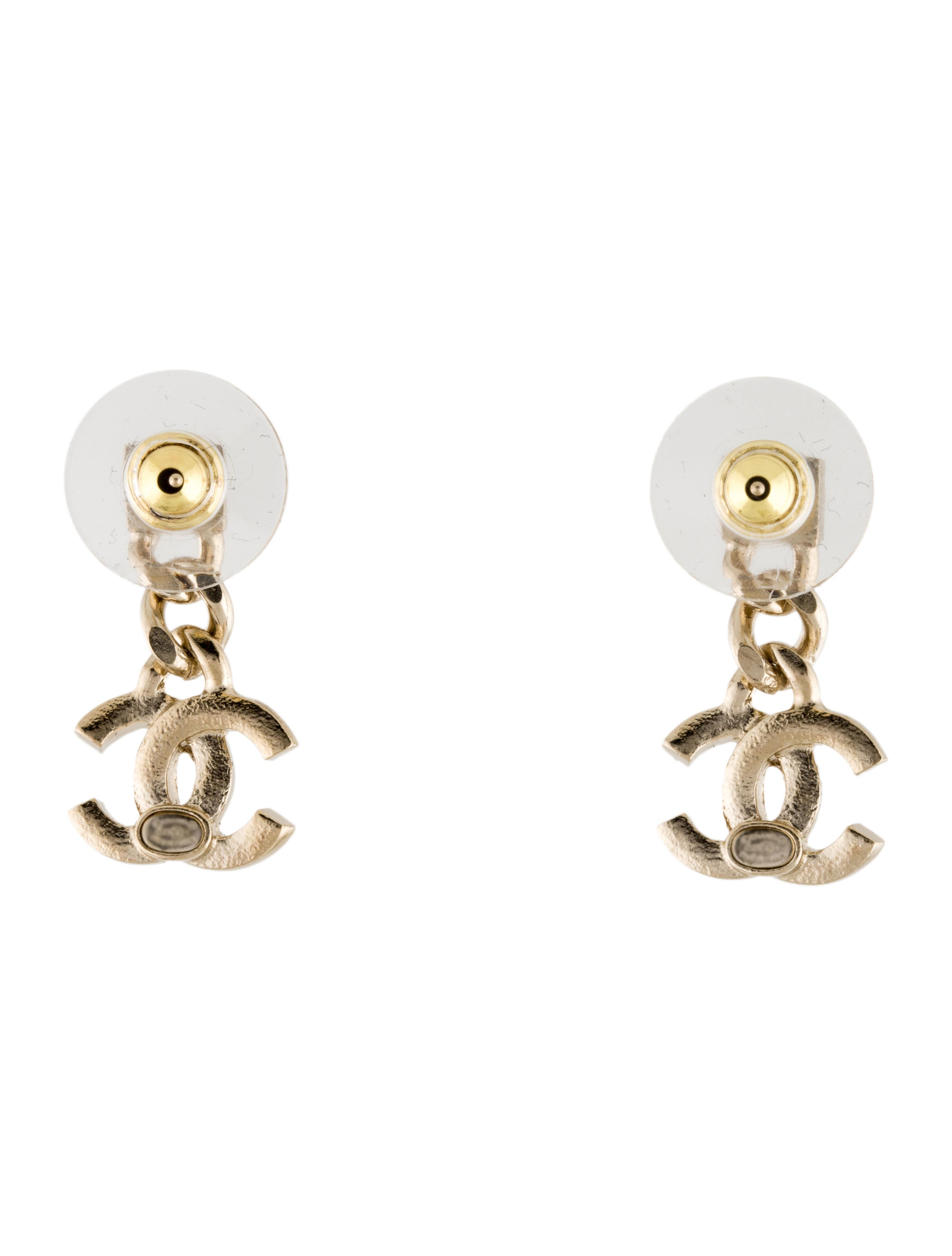 Chanel 2022 Strass CC Turnlock Stud Earrings PalladiumPlated Stud