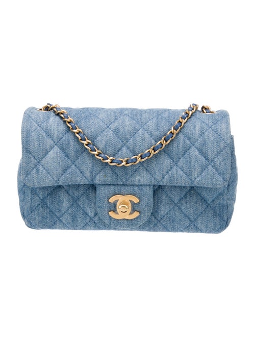 Chanel 2022 Denim Pearl Crush Rectangular Mini Flap Bag