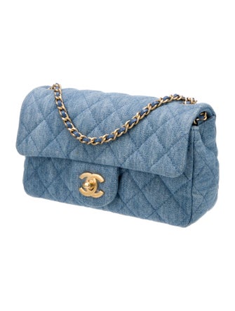 Chanel 2022 Denim Pearl Crush Rectangular Mini Flap Bag