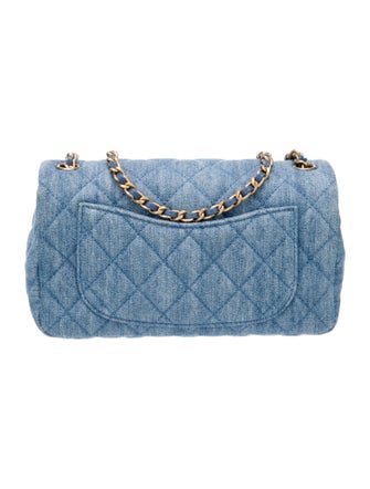 Chanel 2022 Denim Pearl Crush Rectangular Mini Flap Bag