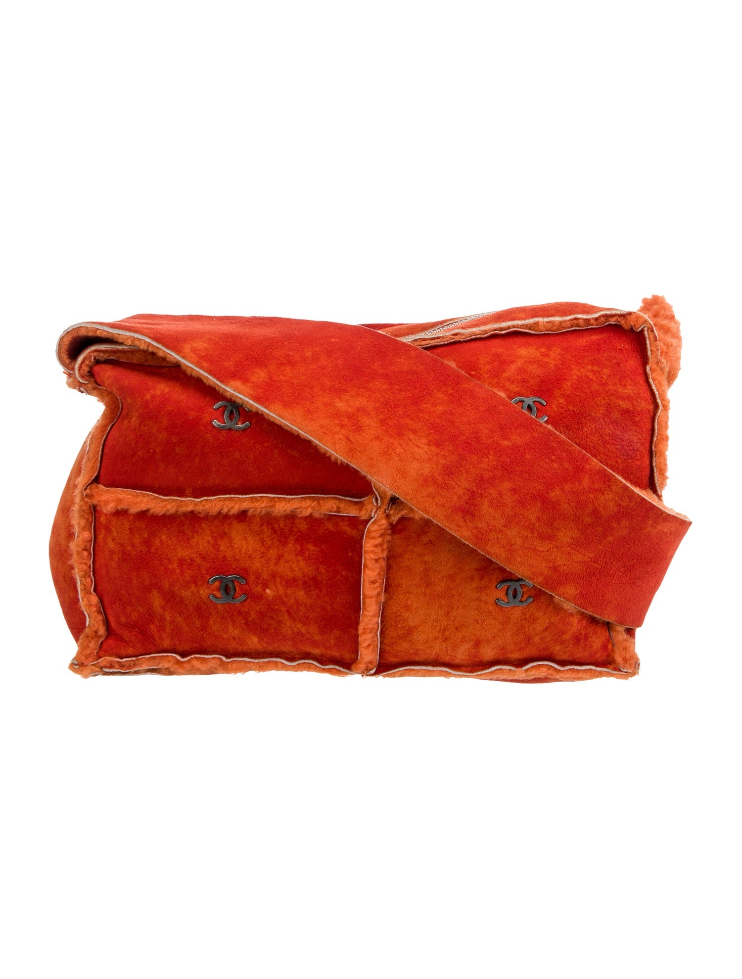 Chanel Shearling CC Shoulder Bag Orange Shoulder Bags, Handbags
