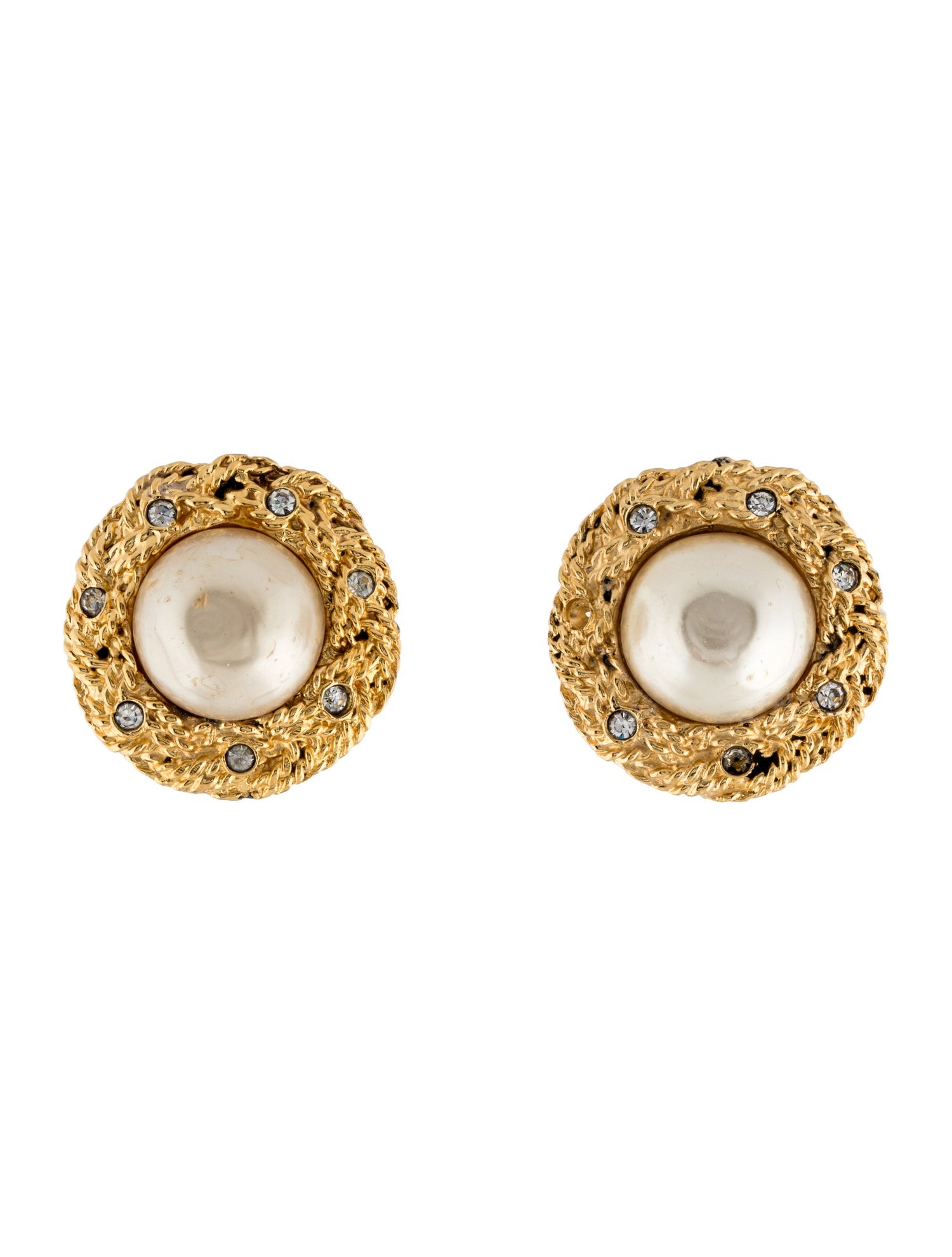 Chanel Vintage Strass & Faux Pearl Clip-On Earrings