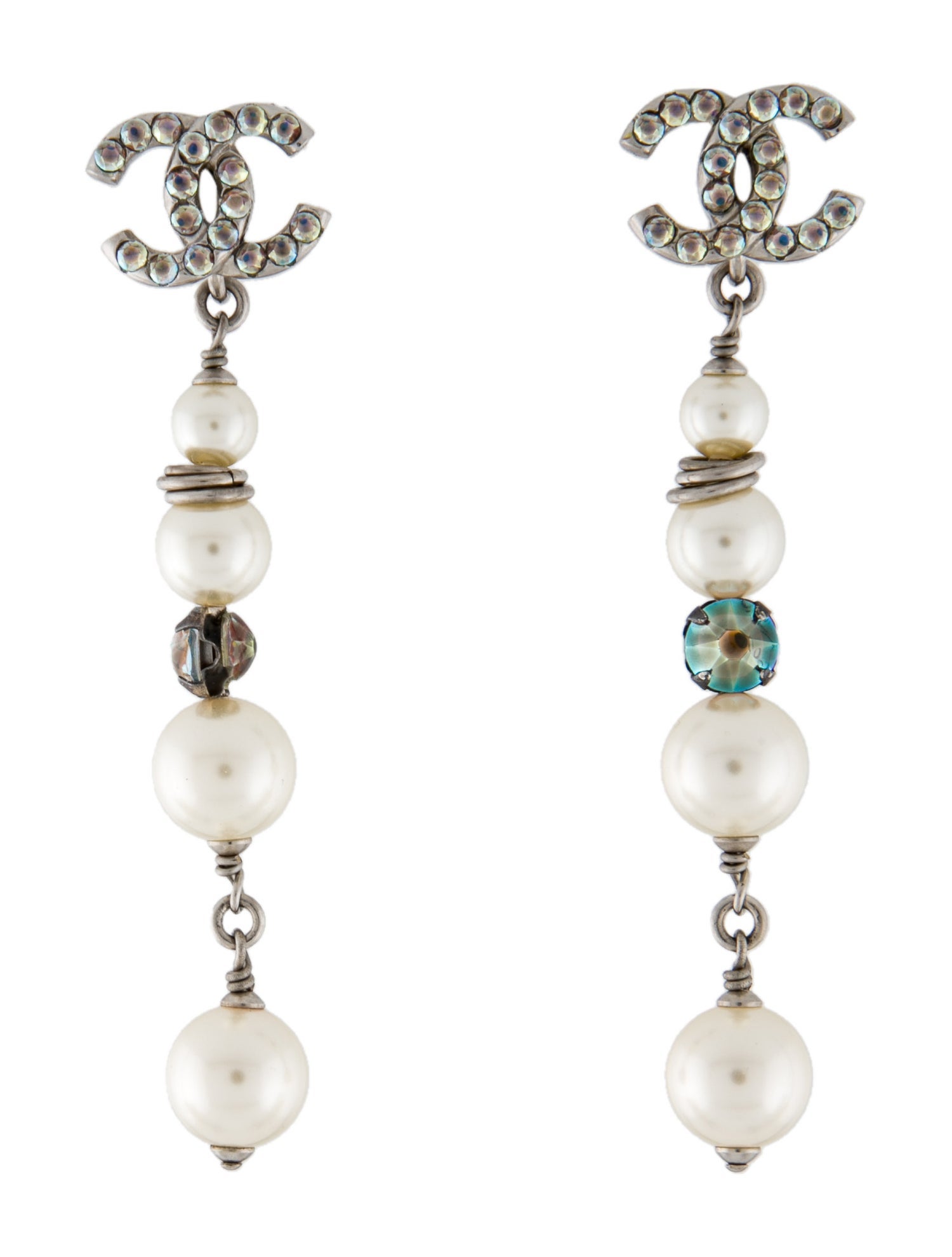 Chanel 2020 Faux Pearl & Strass Star CC Drop Earrings White, Gold