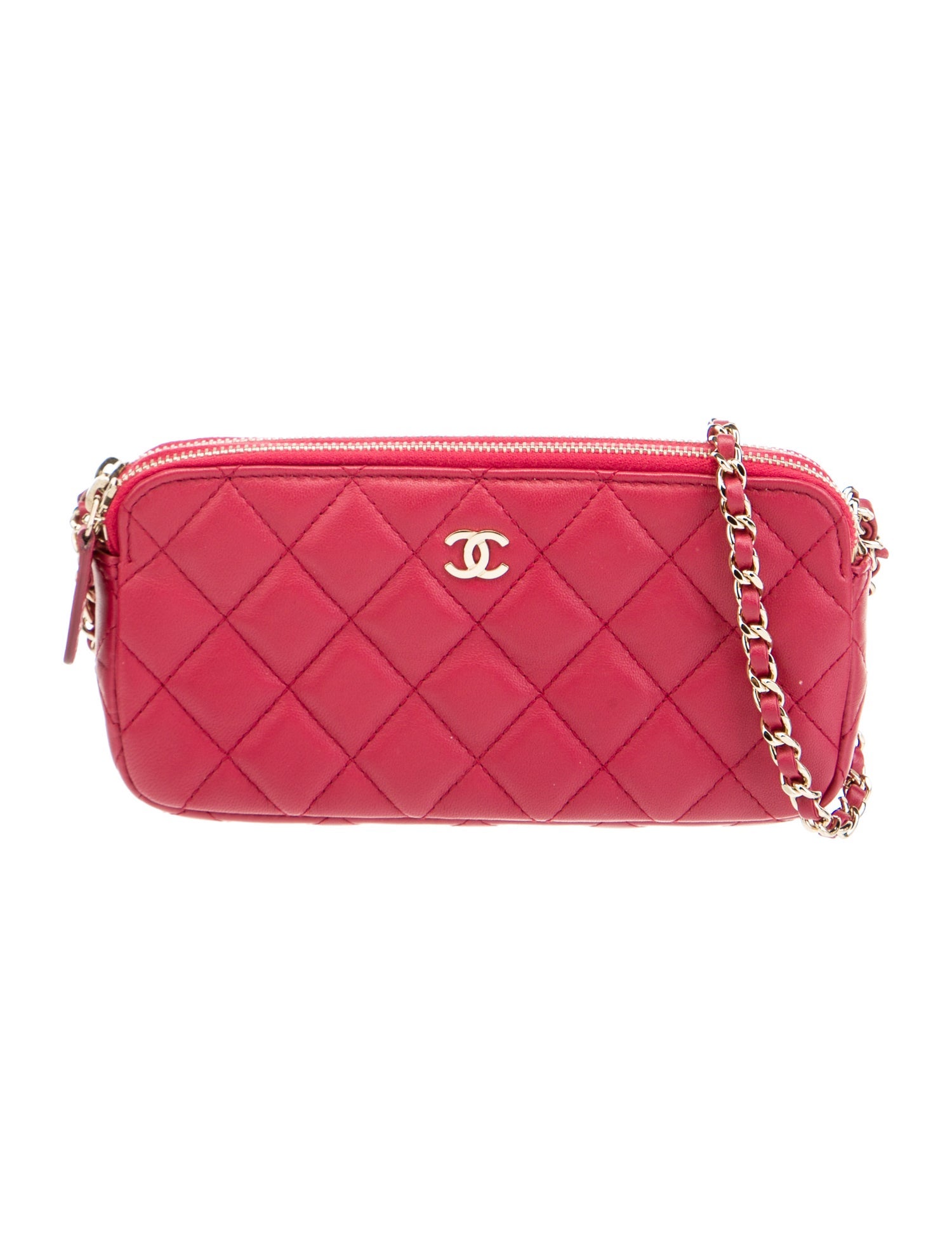 Chanel Double Zip Wallet On Chain Red Crossbody Bags, Handbags