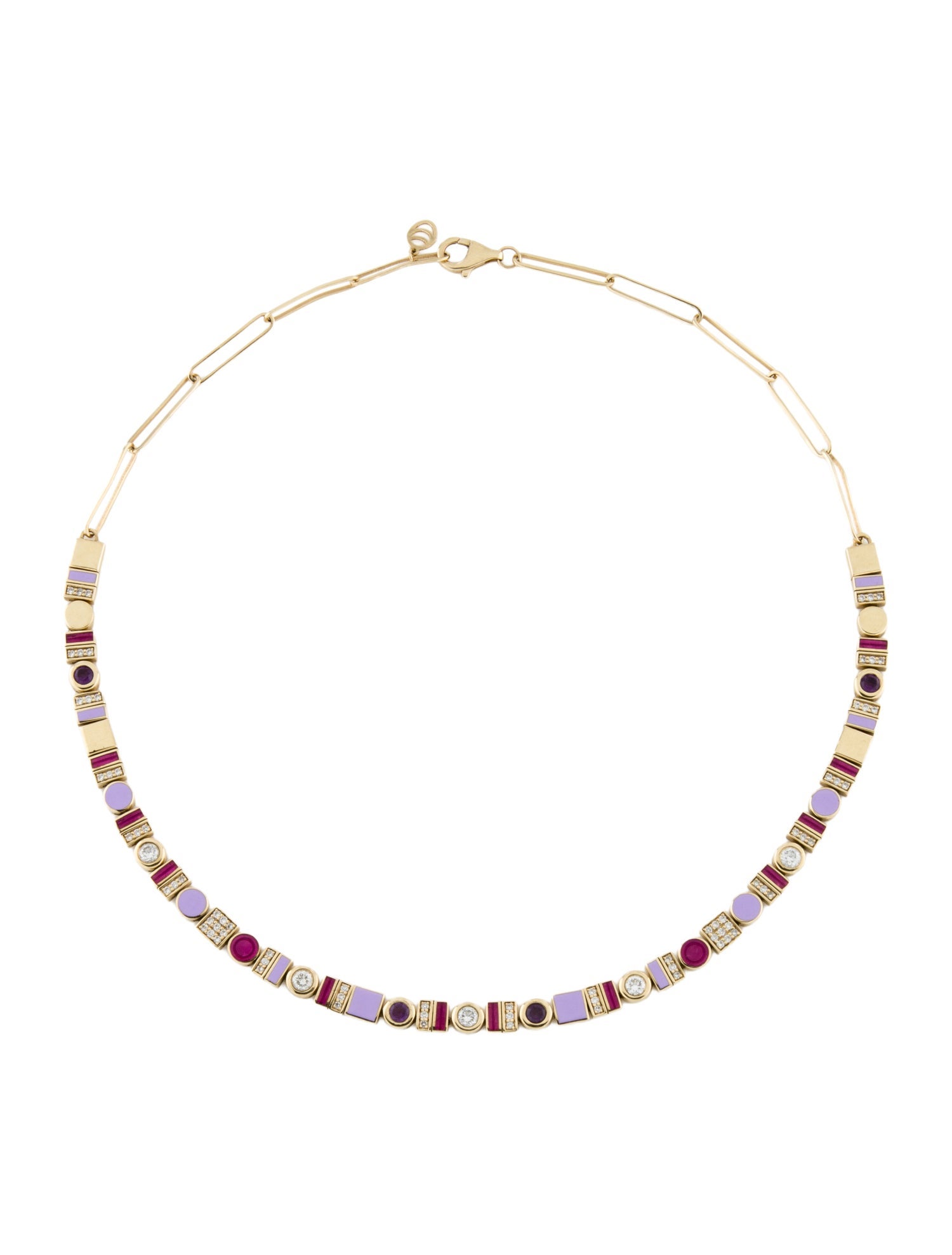 Charms Company 14K 1.35ctw Diamond, Amethyst & Enamel Collar Necklace