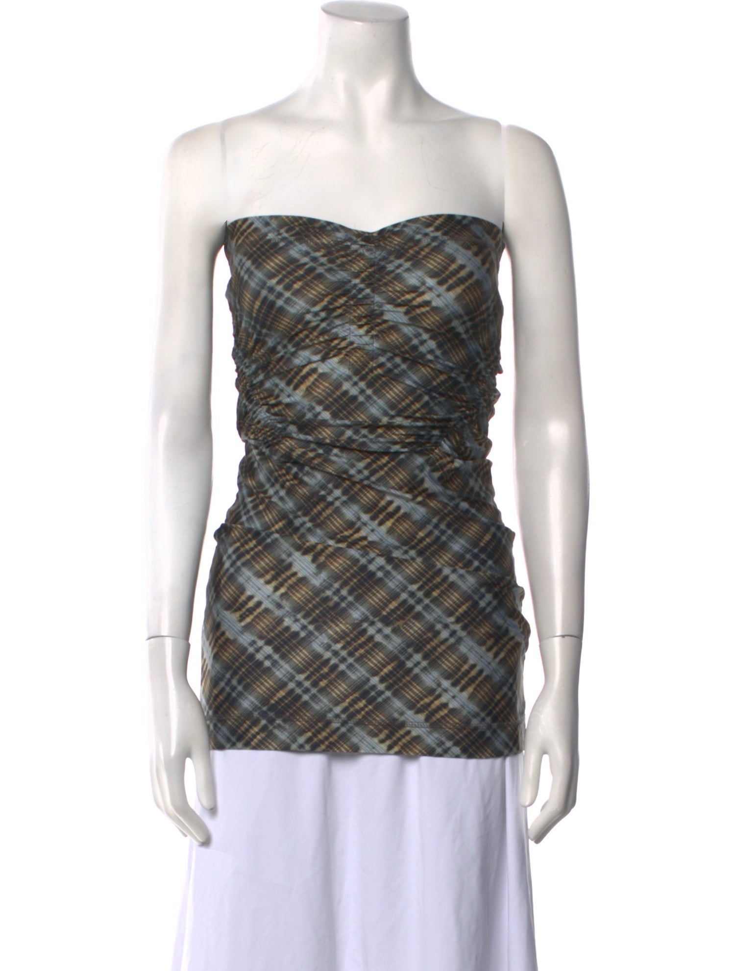 KNWLS Plaid Print Strapless Top