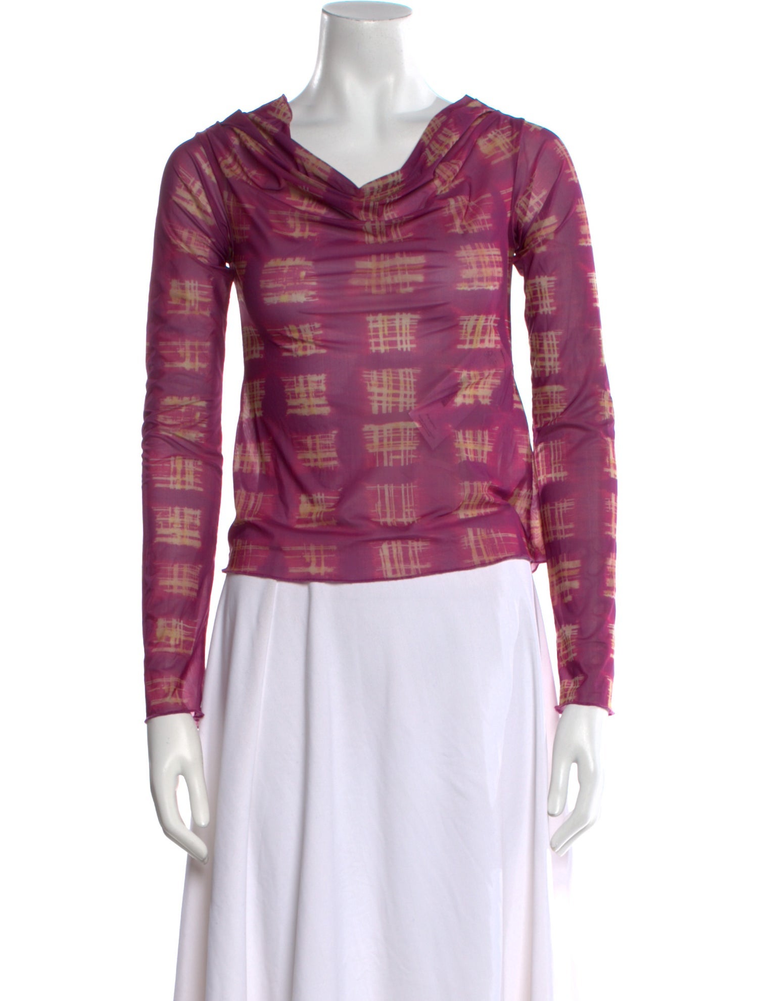 KNWLS Plaid Print Cowl Neck Top