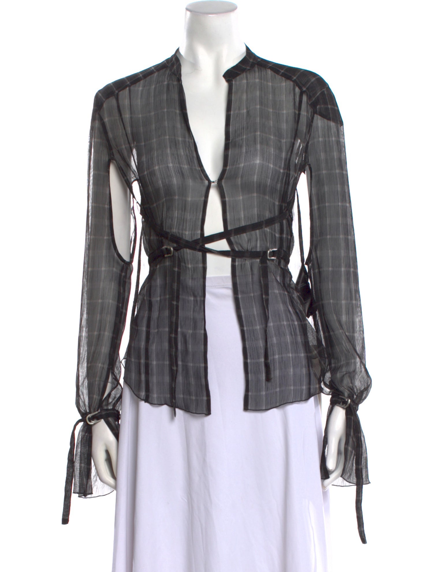 KNWLS Plaid Print Open Front Button-Up Top