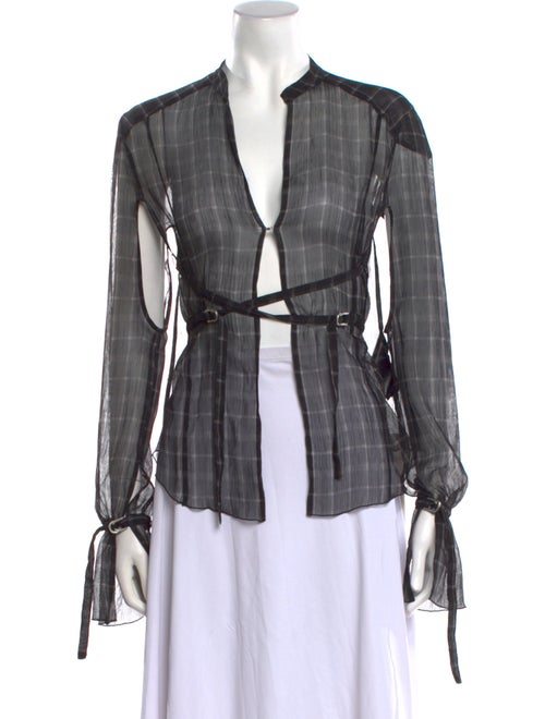 KNWLS Plaid Print Open Front Button-Up Top