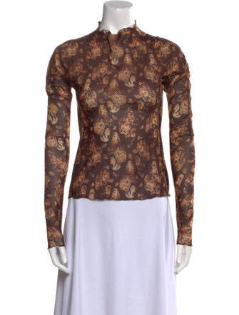 KNWLS Floral Print Mock Neck Button-Up Top