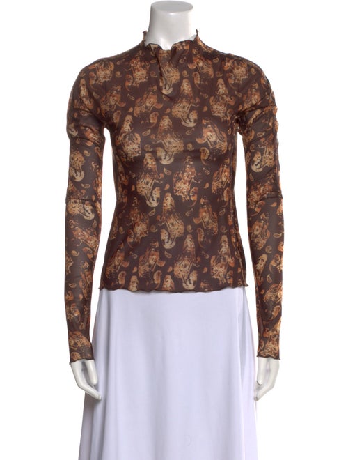 KNWLS Floral Print Mock Neck Button-Up Top