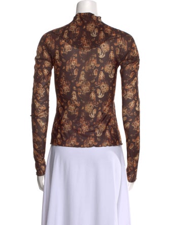 KNWLS Floral Print Mock Neck Button-Up Top