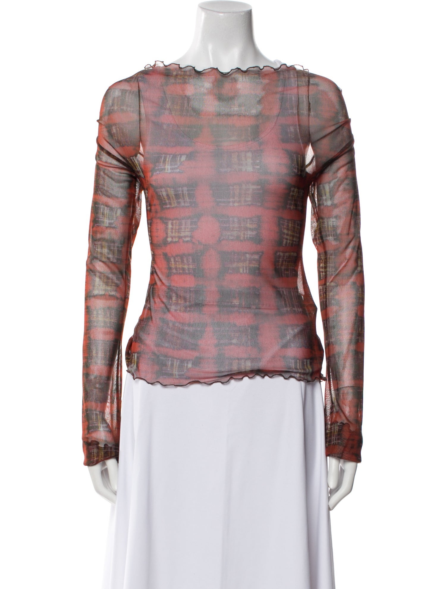 KNWLS Plaid Print Bateau Neckline Blouse