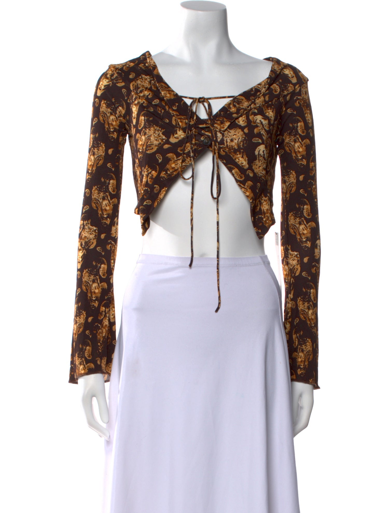 KNWLS Printed Tie Neck Crop Top