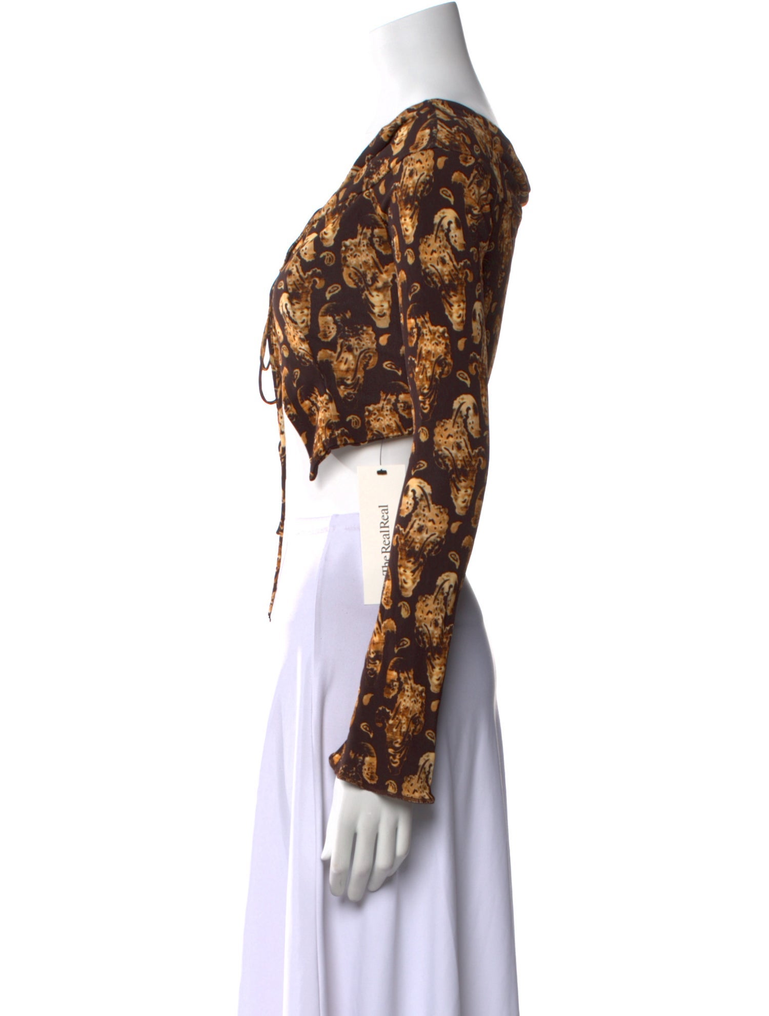 KNWLS Printed Tie Neck Crop Top