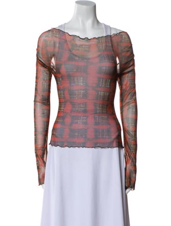KNWLS Plaid Print Scoop Neck Top