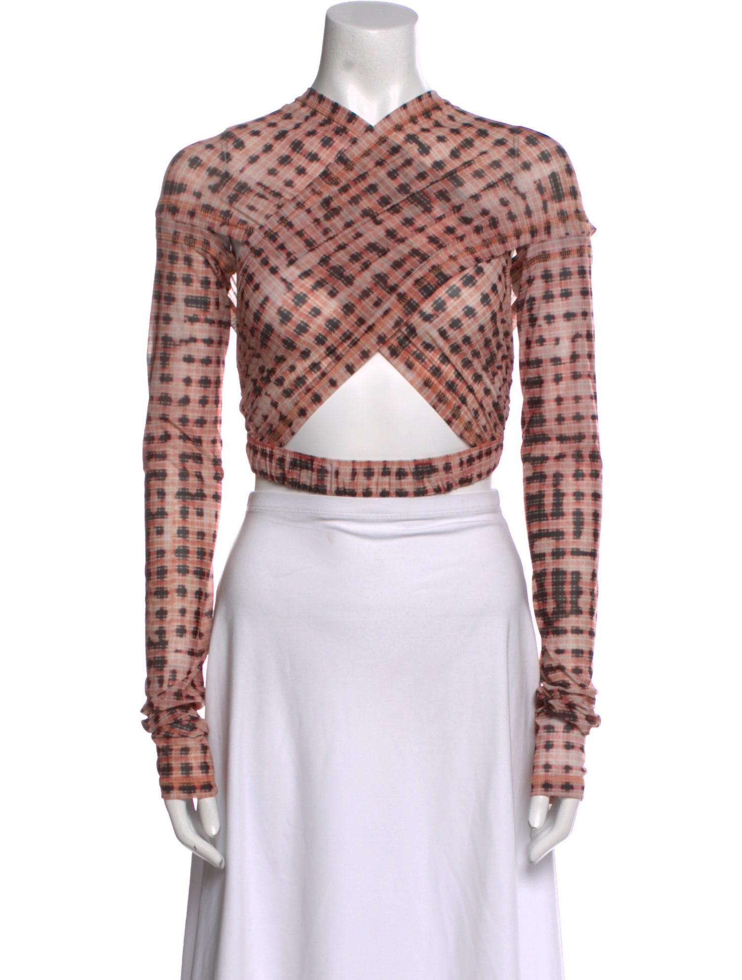 KNWLS Plaid Print Mock Neck Crop Top