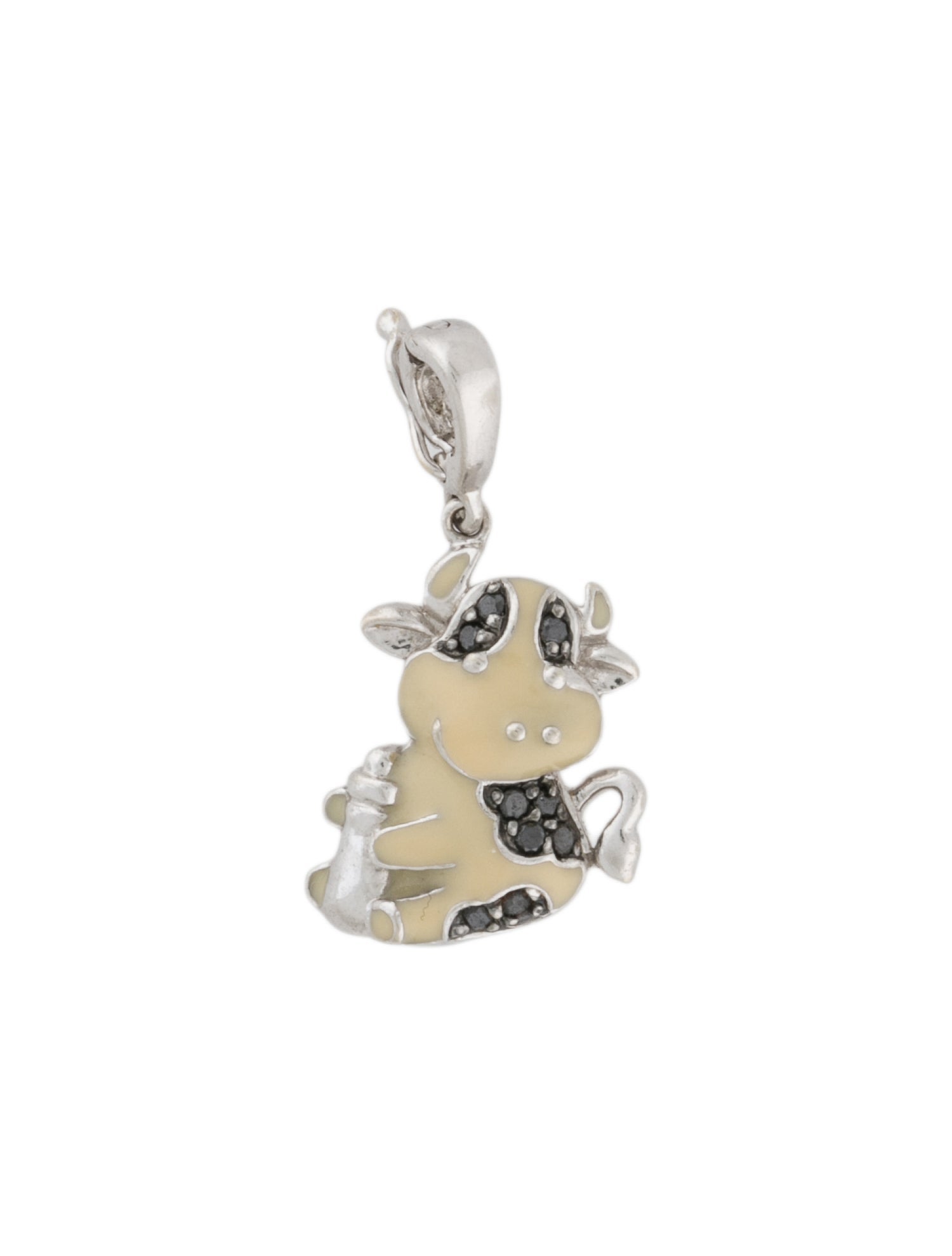 Charm 14K Diamond & Enamel Sitting Cow Charm