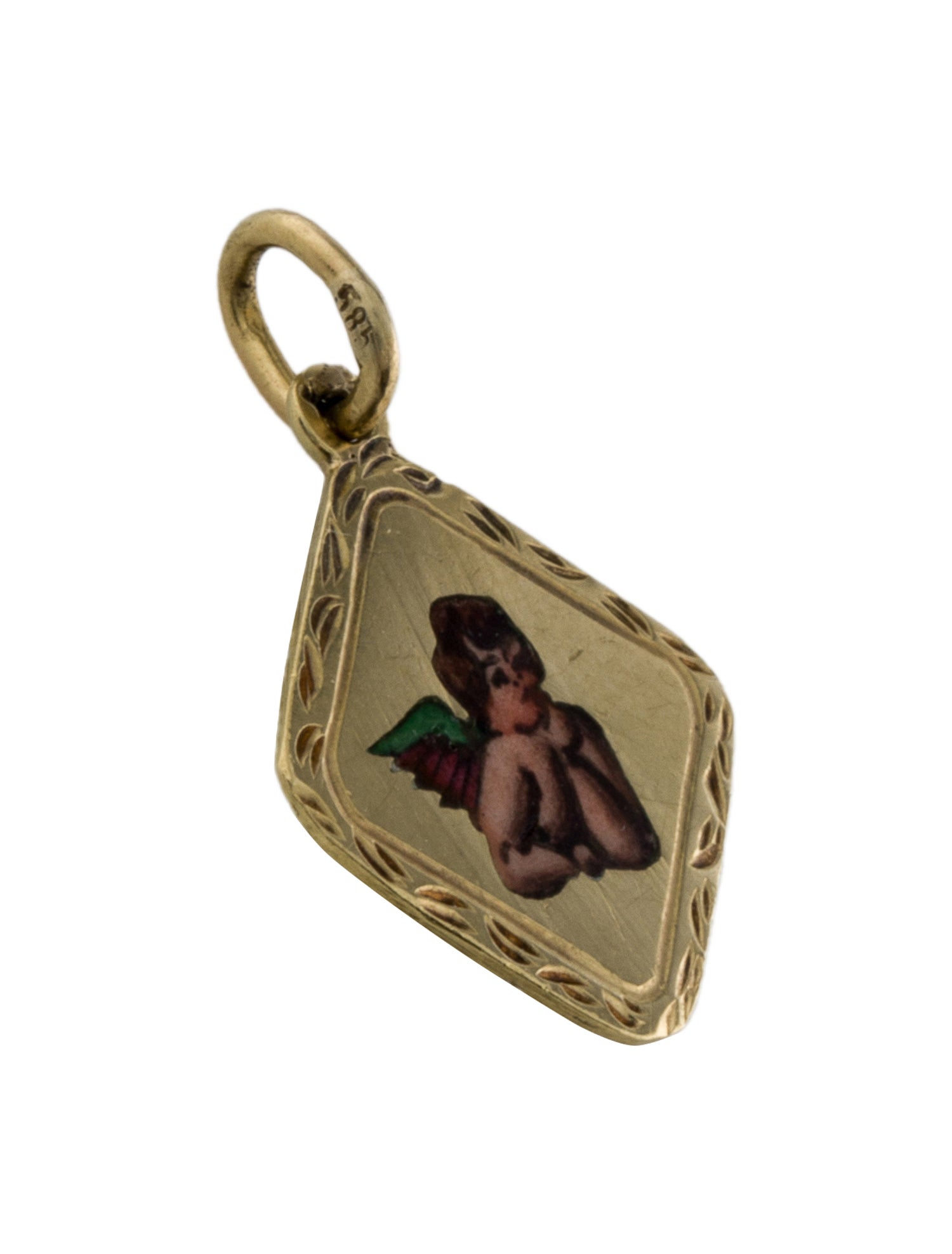 Charm 14K Enamel Angel 'May God Protect You'