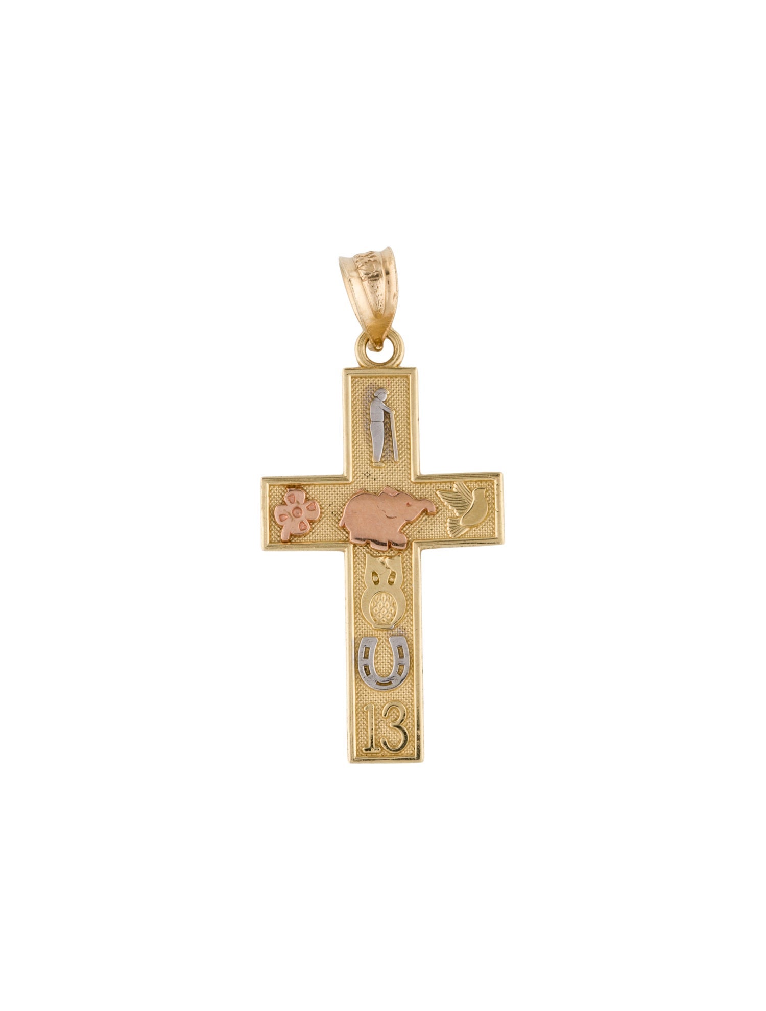 Charm 14K Tri-Color Cross Pendant