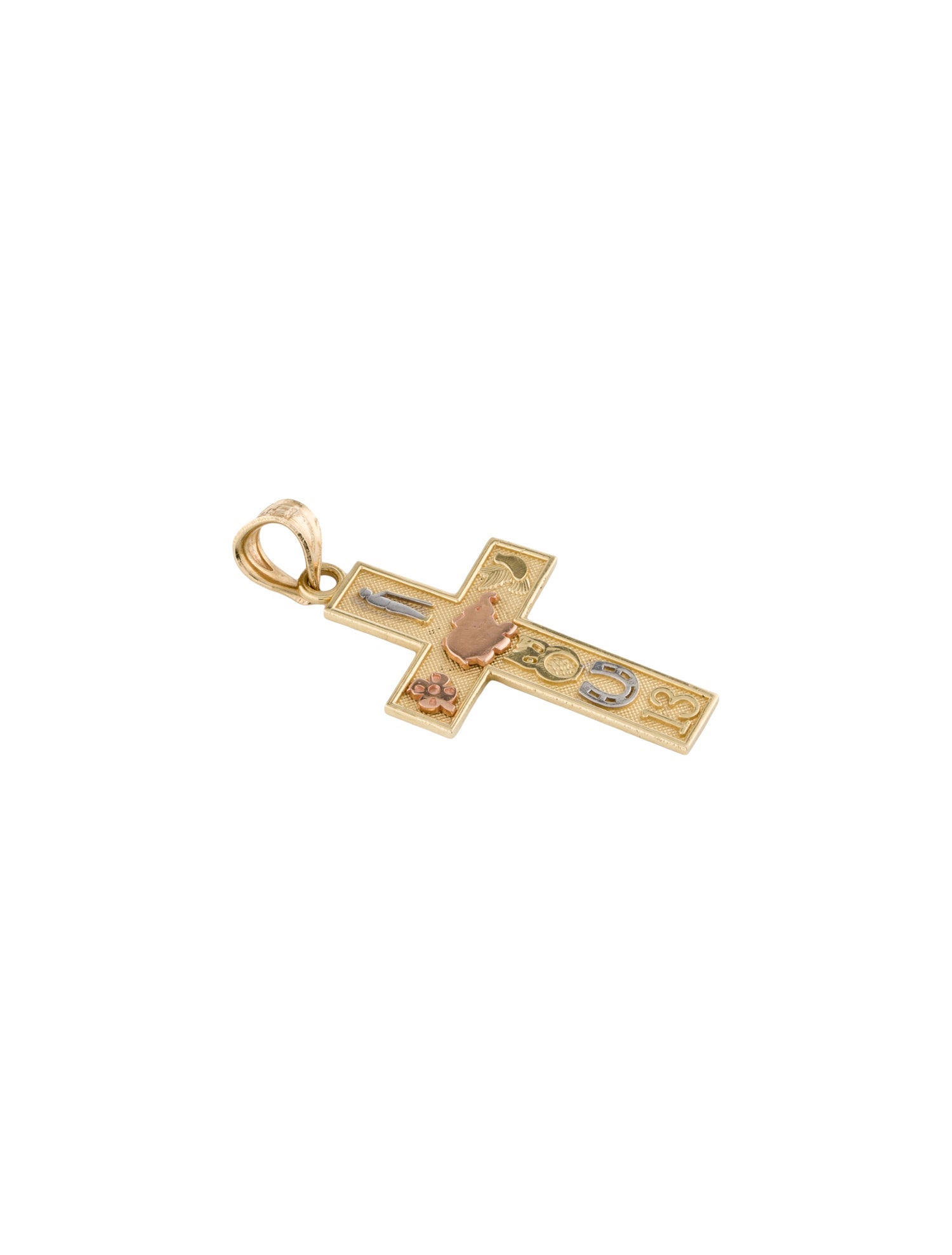 Charm 14K Tri-Color Cross Pendant