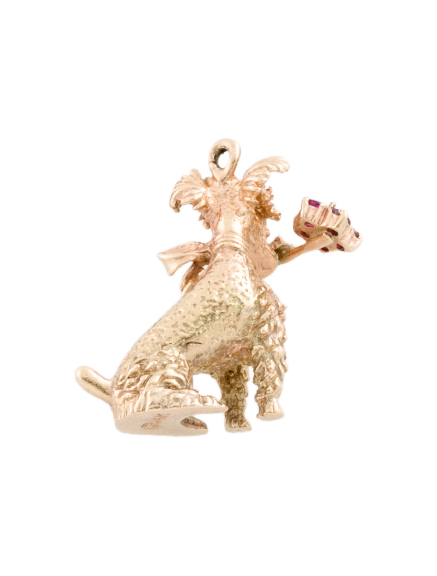 Charm 14K Ruby & Diamond Dog with Flower