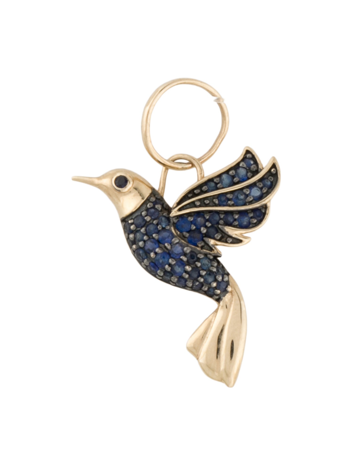Charm 14K Sapphire Hummingbird Pendant