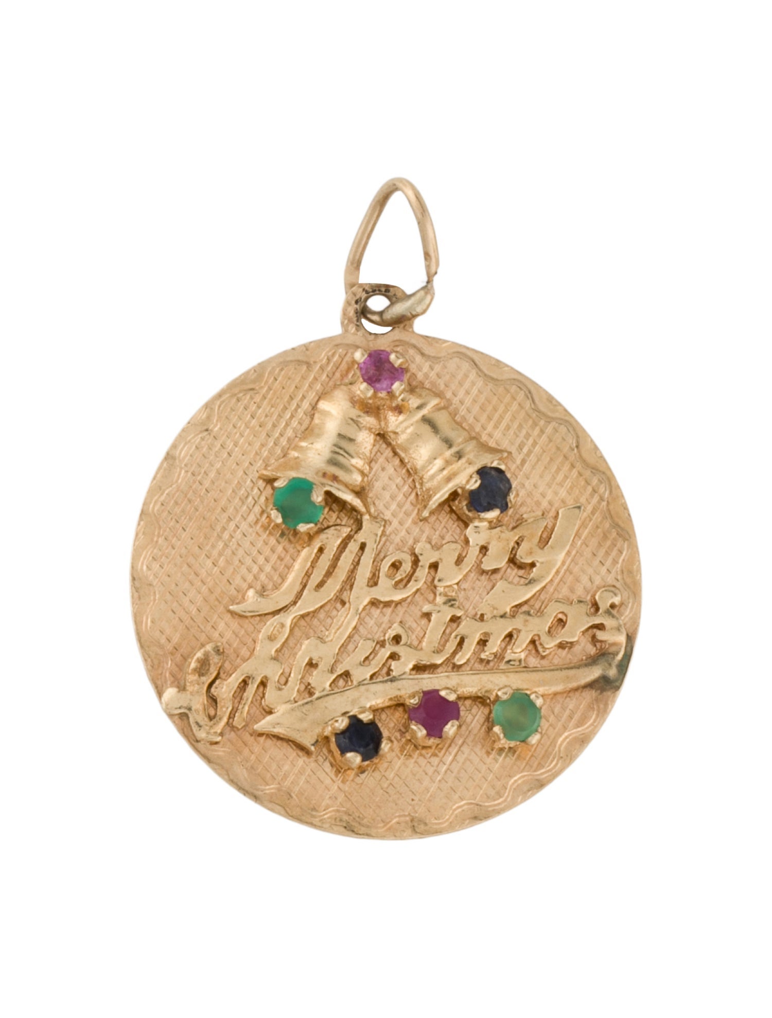Charm 14K Ruby, Sapphire, & Dyed Chalcedony 'Merry Christmas'