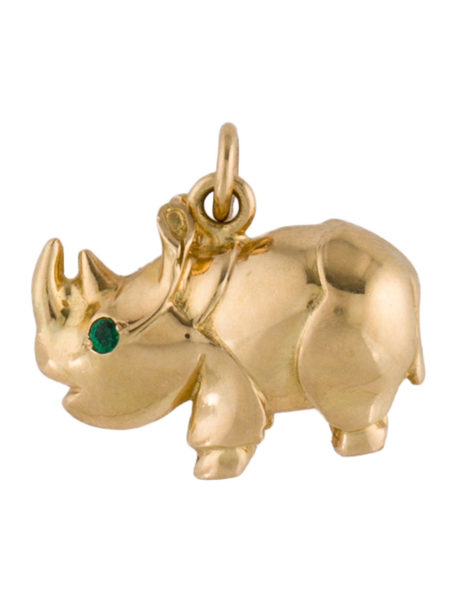 Charm 18K Emerald Rhinoceros Pendant