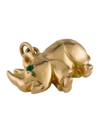 Charm 18K Emerald Rhinoceros Charm Pendant