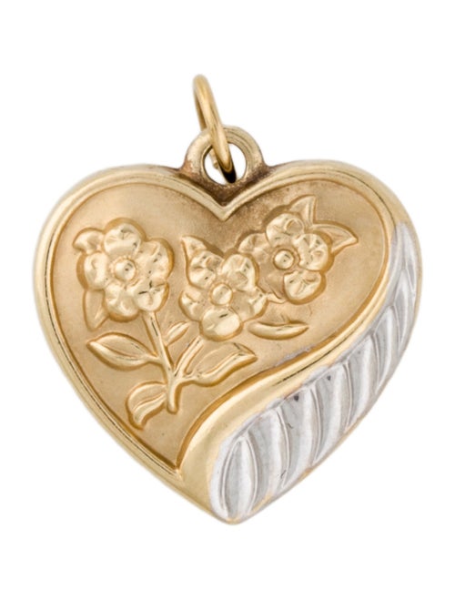 Charm 14K Two-Tone Flower Heart Charm