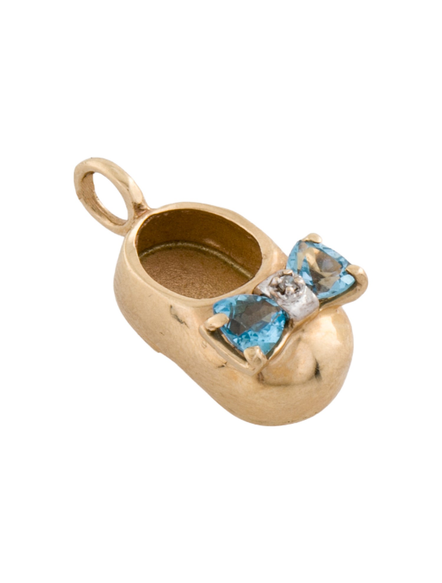 Charm 14K Topaz & Diamond Bow Baby Shoe Pendant