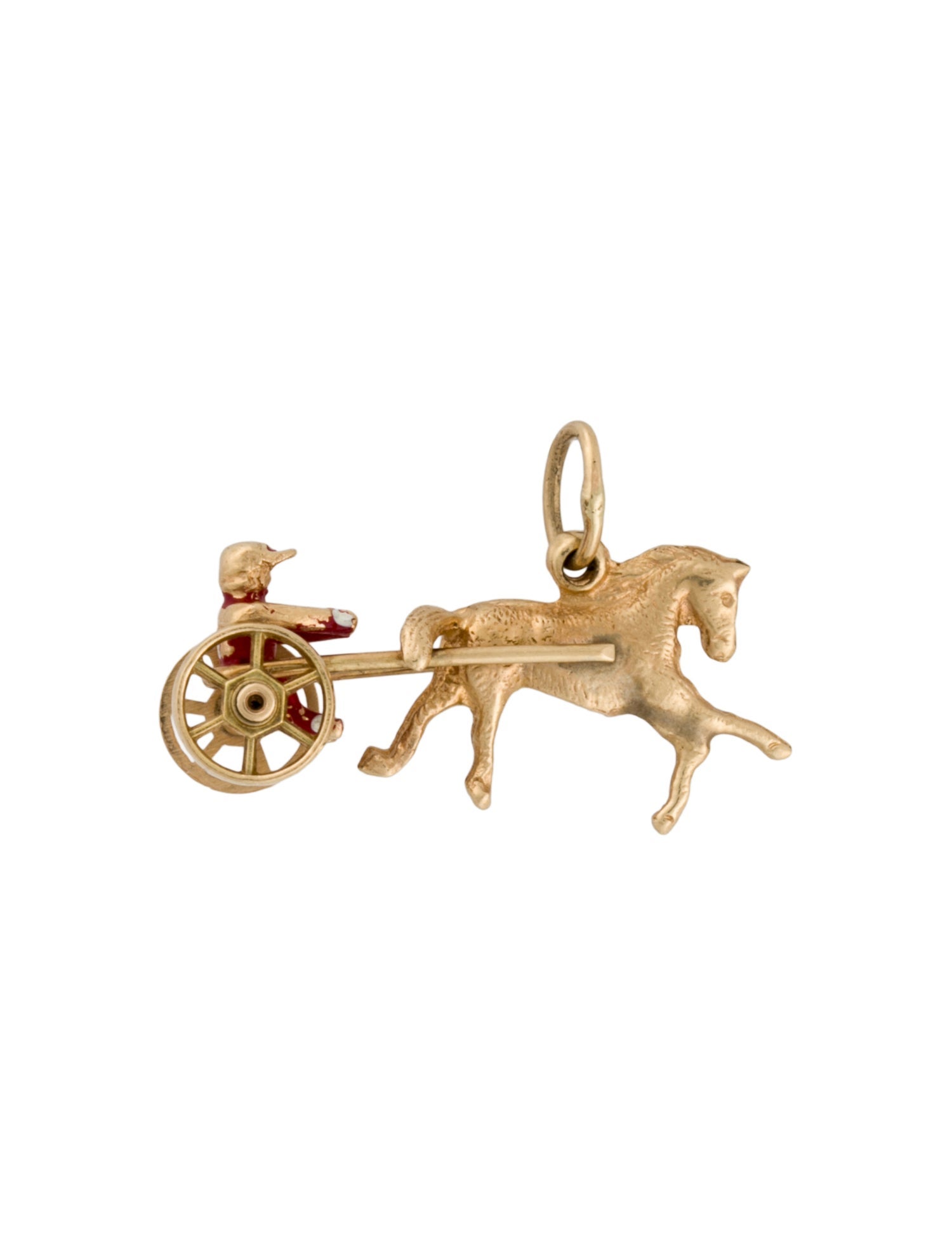 Charm 14K Enamel Horse Racing Chariot