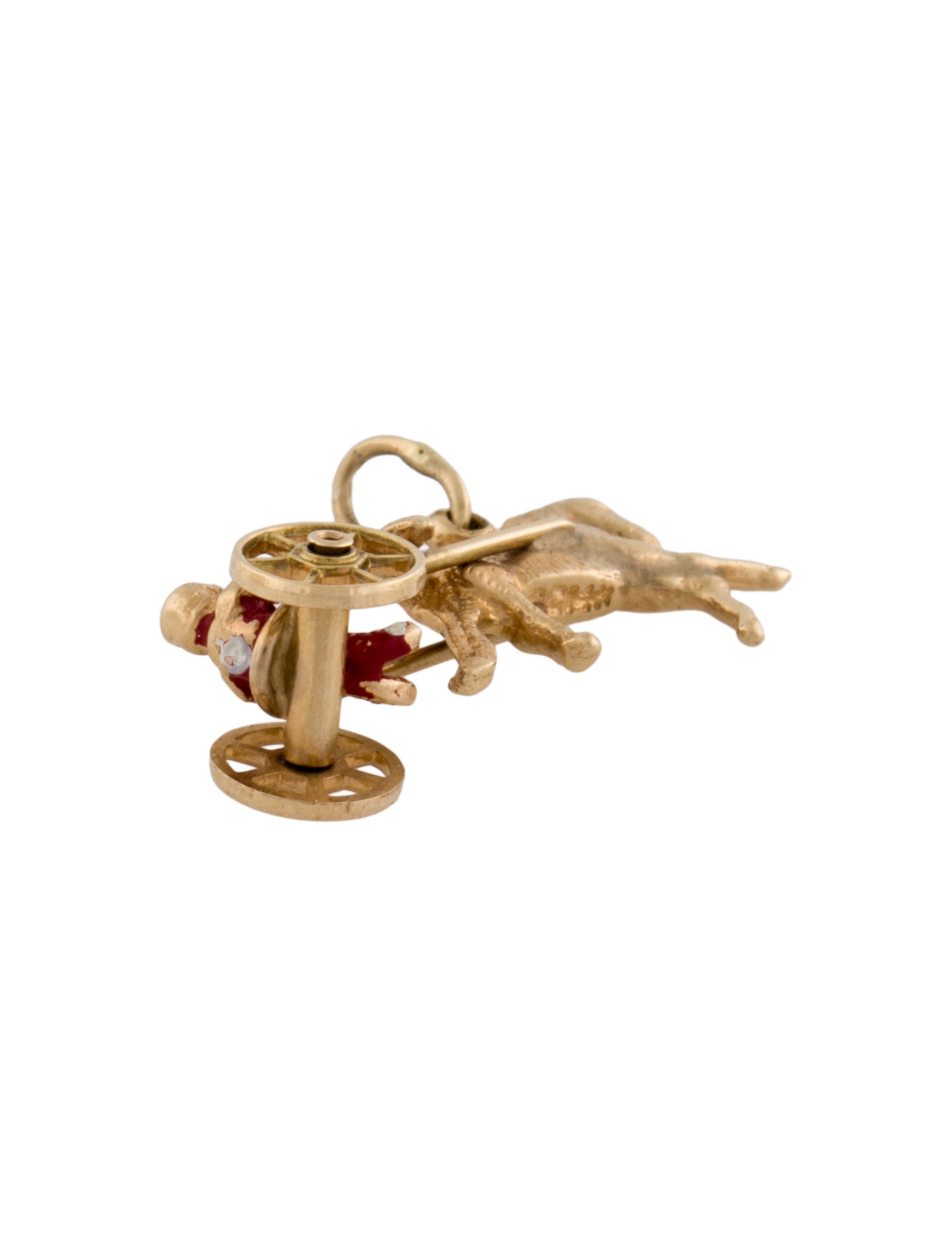 Charm 14K Enamel Horse Racing Chariot