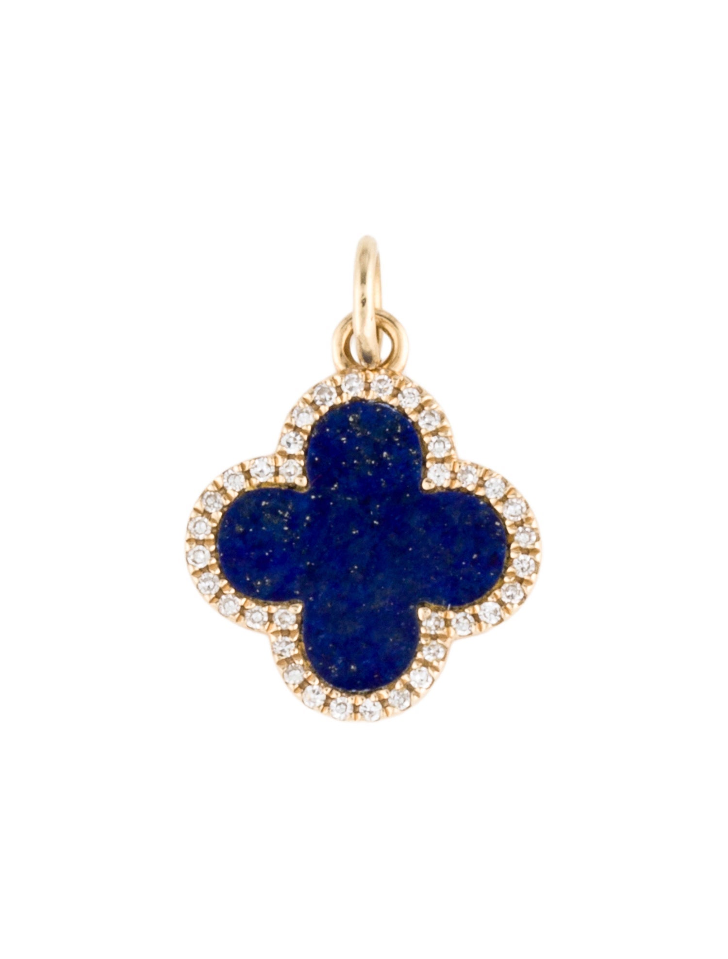 Charm 14K Lapis Lazuli & Diamond Clover