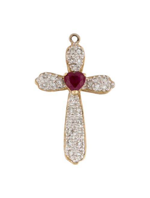 Charm 10K Ruby & Diamond Cross Charm