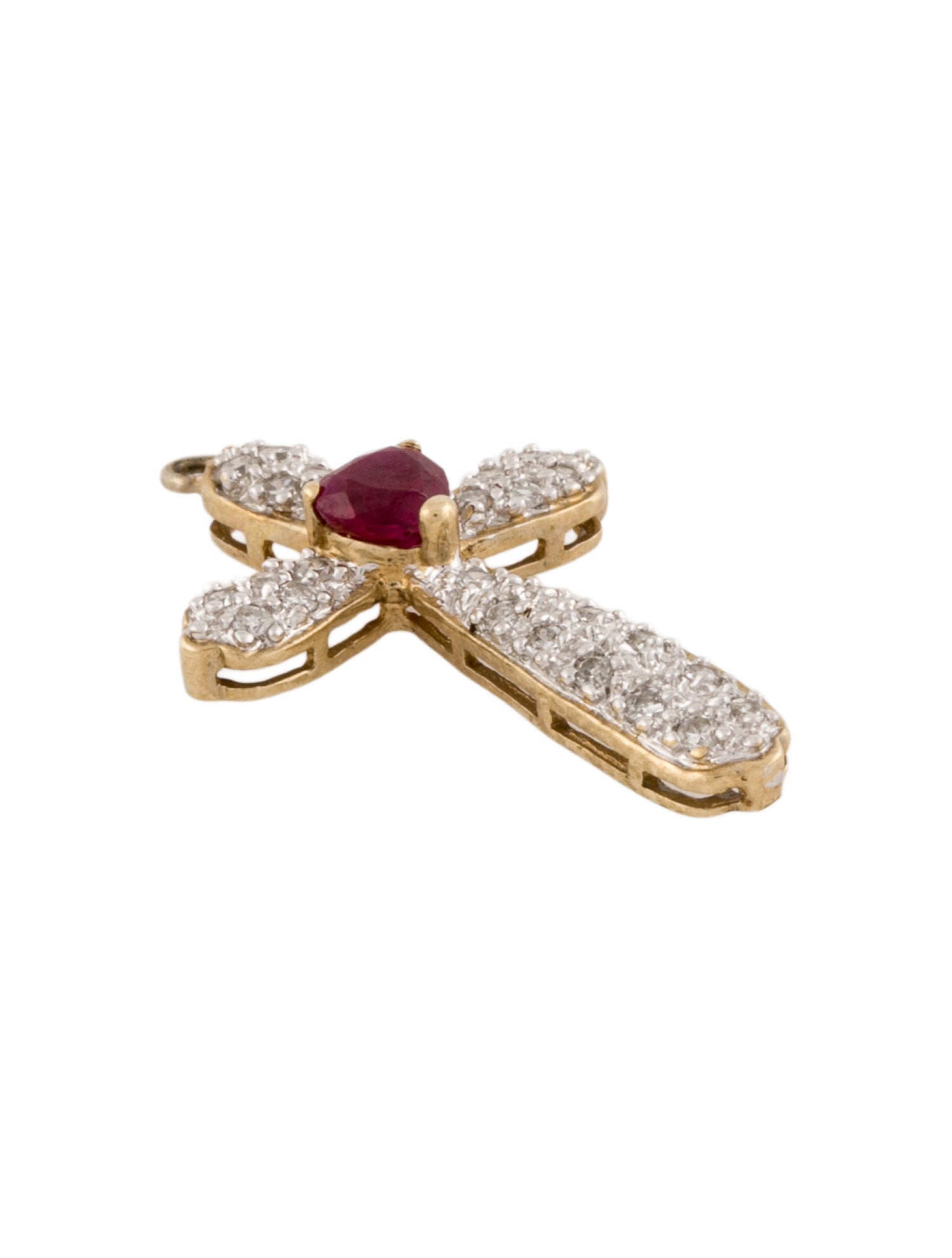 Charm 10K Ruby & Diamond Cross Charm