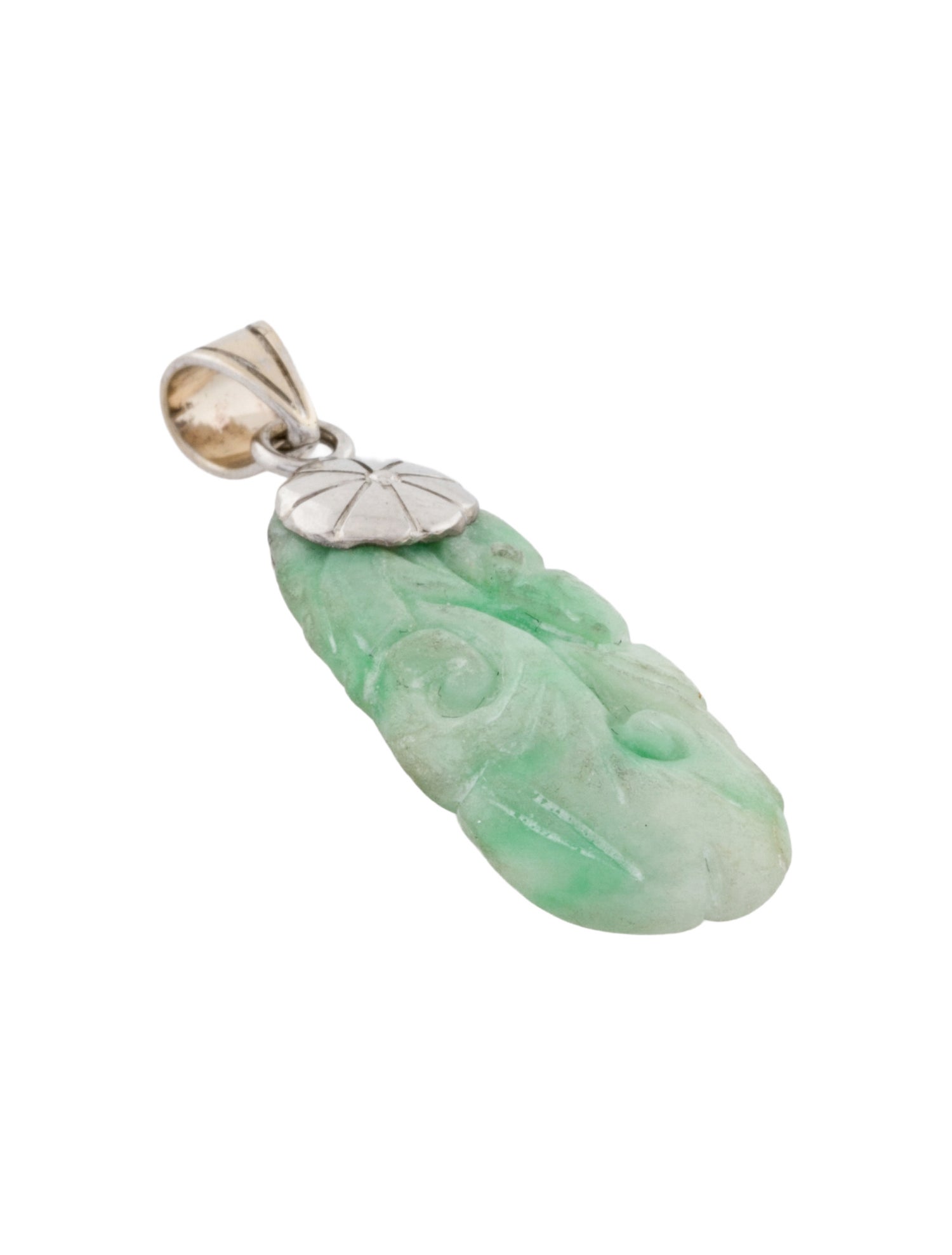 Charm 14K Jadeite Cloud Carved Pendant