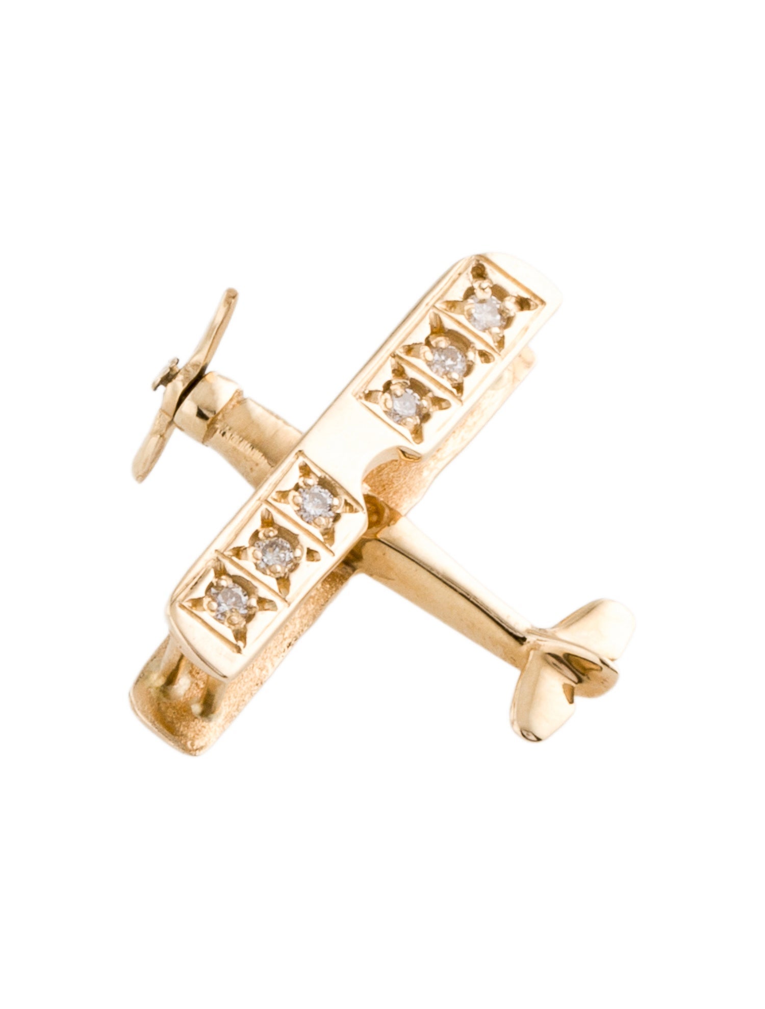 Charm 14K Diamond Biplane Charm
