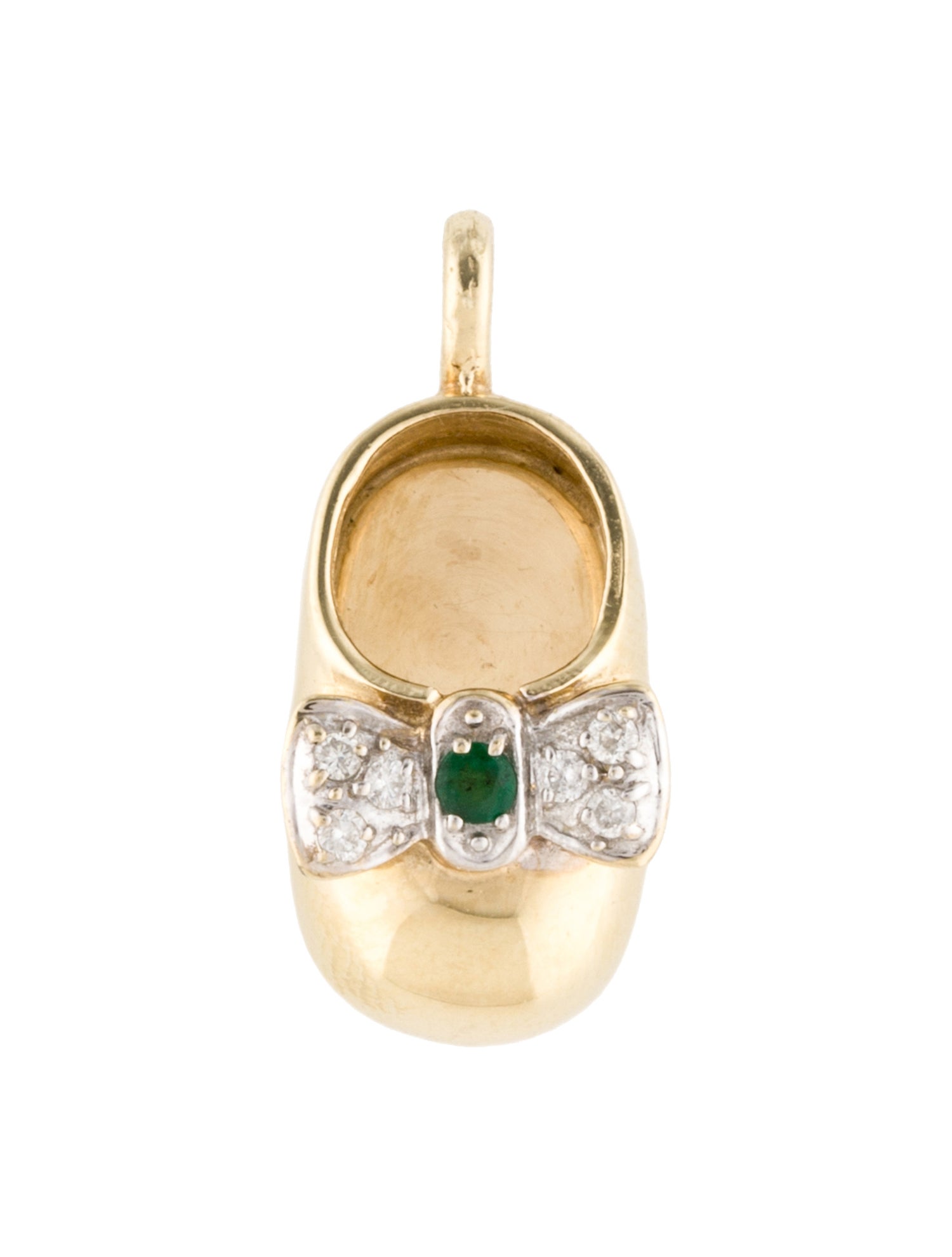 Charm 14K Emerald & Diamond Baby Shoe